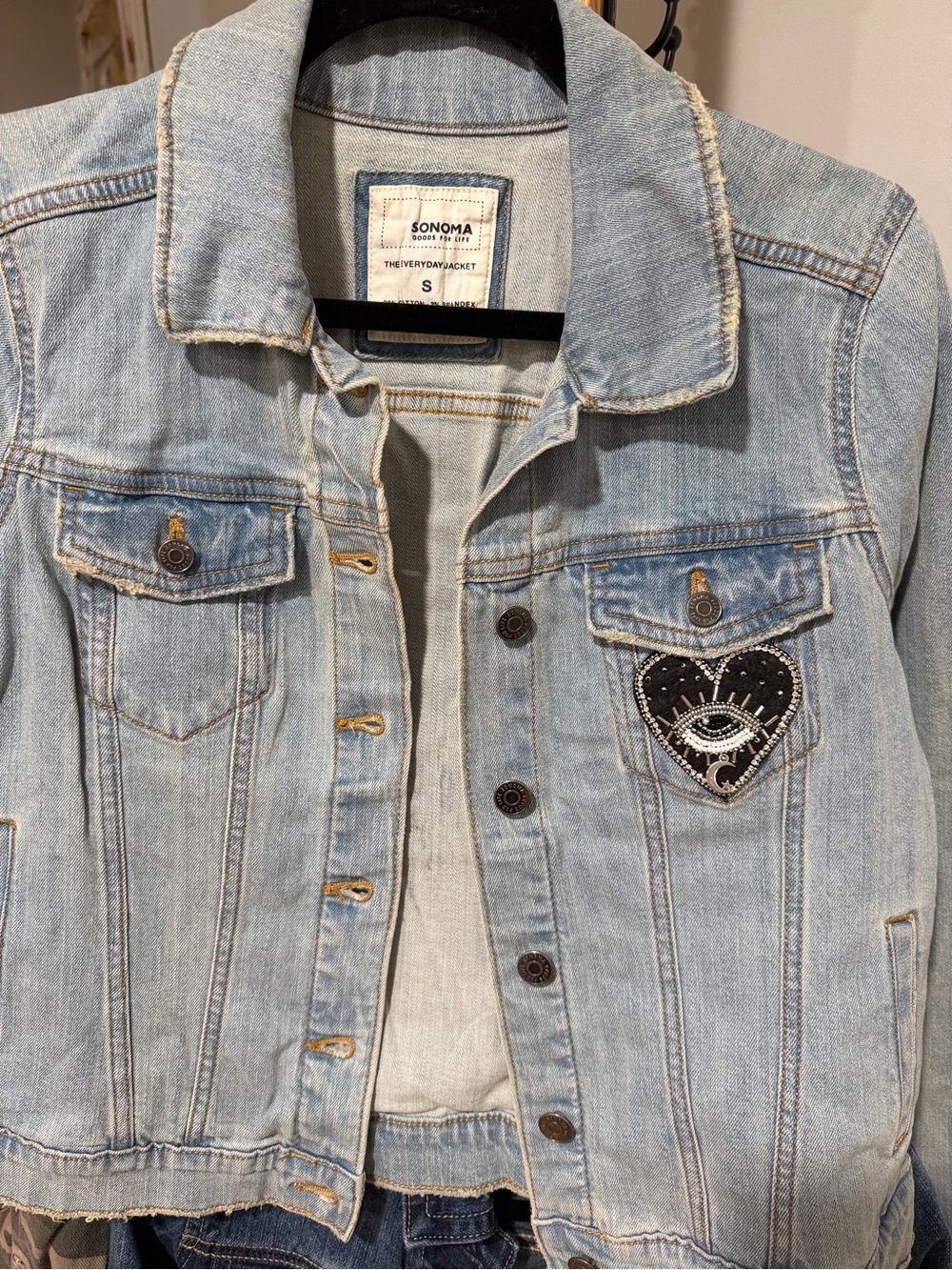 Sonoma Light Blue Denim Jacket with Black Heart Eye Patch
